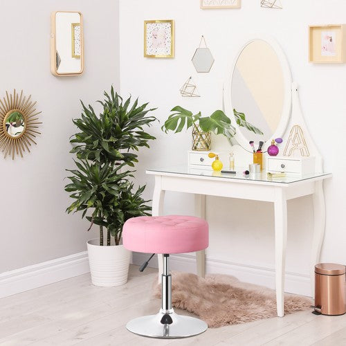 Segawe Round Vanity stool for Makeup Room PU Leather 360¡ã Swivel Bar Stool Chair Pink