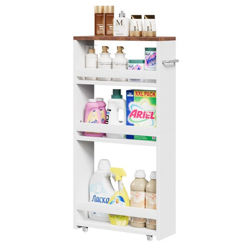 Segawe 4 Tier White Slim Storage Cart w/ Handle Slide Out Storage Rolling Utility Cart