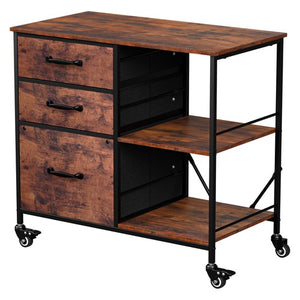 Segawe Mobile File Cabinet Wood Lateral Filing Cabinet w/3 Drawers and Open Shelf Brown