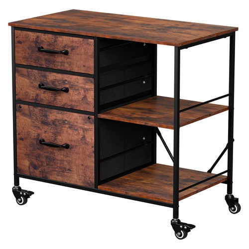 Segawe Mobile File Cabinet Wood Lateral Filing Cabinet w/3 Drawers and Open Shelf Brown