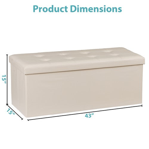 Segawe 43 Inches Folding Storage Ottoman Bench Storage Chest Footrest wi/ Divider Beige