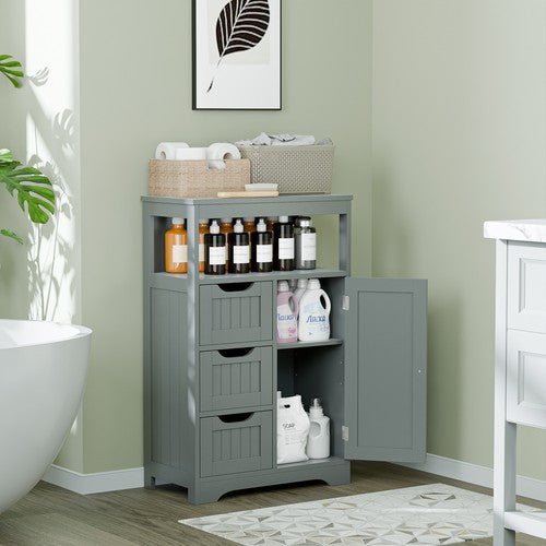 Segawe Bathroom Floor Cabinet Storage Organizer Cabinet with Drawers and Door Gray