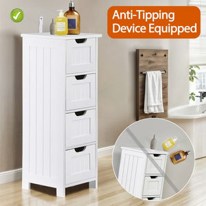 Segawe Bathroom Floor Cabinet with 4 Drawers Sturdy Storage Organizer Cabinet White