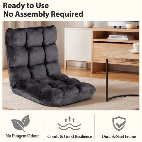 Segawe Folding Floor Chair w/Back Support Sofa Gaming Chair Adjustable Position Black