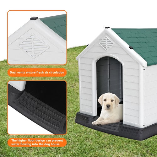 Segawe 28'' H Dog House Outdoor Durable Sturdy Dog House Puppy Shelter Kennel Green