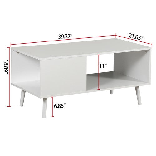 Segawe White Coffee Table Open Storage Shelf Center for Living Room Home Furniture