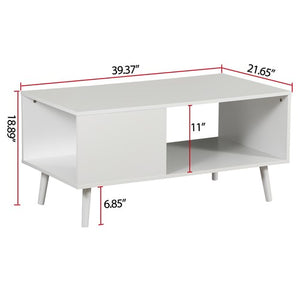 Segawe White Coffee Table Open Storage Shelf Center for Living Room Home Furniture