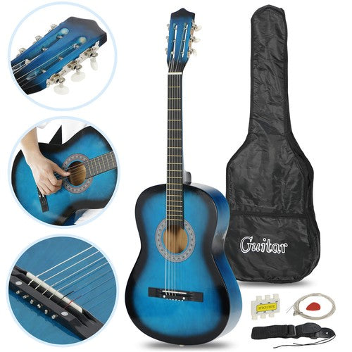 Segawe Beginners Acoustic Guitar w/Guitar Case, Strap, Tuner & Pick Steel Strings Blue