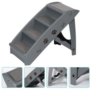 Segawe Dog Stairs Foldable 4 Steps Pet Dog Step for High Bed Indoor Outdoor Dark Grey
