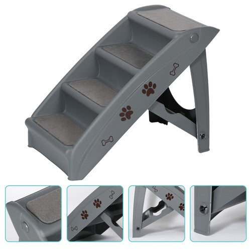 Segawe Dog Stairs Foldable 4 Steps Pet Dog Step for High Bed Indoor Outdoor Dark Grey