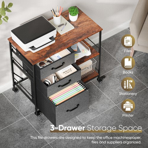 Segawe Mobile File Cabinet Wood Lateral Filing Cabinet w/Drawers & Open Shelf Dark Grey