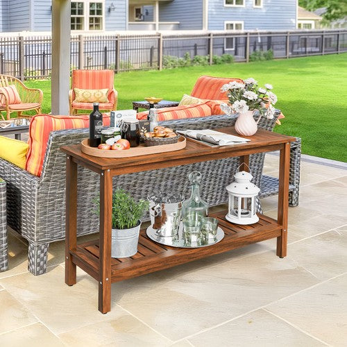 Segawe 2-Shelf Wooden Console Table Indoor Outdoor Multifunctional 48" w/Foot Sliders