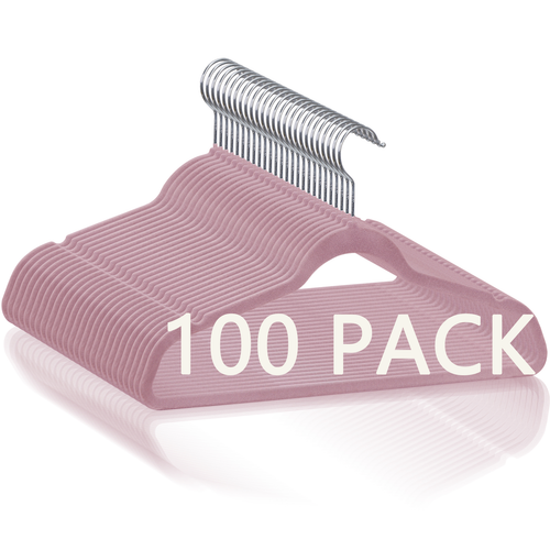 Segawe 100PCS Velvet Hangers Non-Slip Flocked Clothes Hangers w/ 360¡ã Swivel Hook Pink