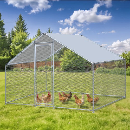 Segawe 10X 6.5ft Walk-in Metal Chicken Coop Poultry Cage Pet House w/ Chicken Run Cover