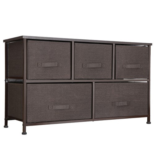 Segawe Chest 5-Fabric Drawer Sturdy Closets Bedroom Storage Cabinet Brown Dressers
