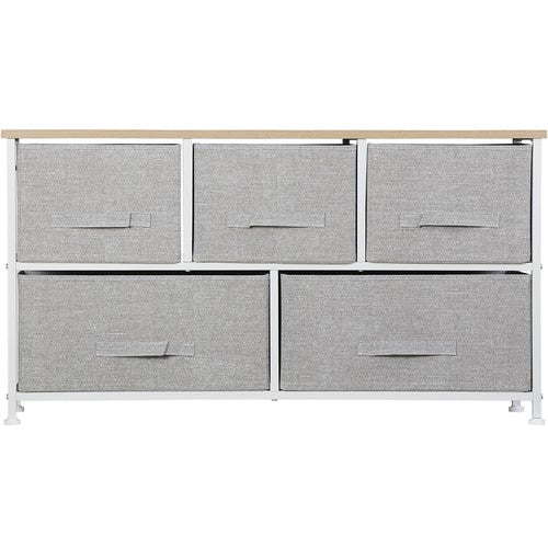 Segawe White 5 Drawer Fabric Dresser Storage Tower Closet Organizer Unit for Bedroom