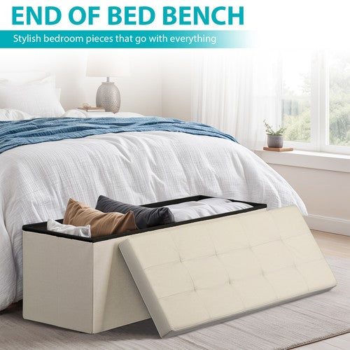 Segawe 43" Storage Bench Folding Footrest Stool Toy Chest for Living Room 18lbs Beige