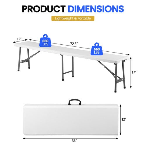 Segawe 2PCS 6FT Plastic Folding Bench Portable Outdoor Bench for Picnic Camping Garden
