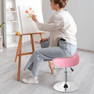 Segawe Round Vanity stool for Makeup Room PU Leather 360¡ã Swivel Bar Stool Chair Pink
