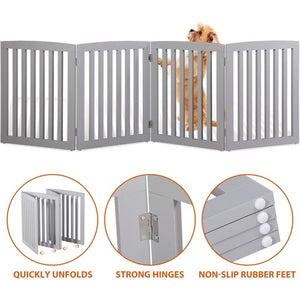 Segawe Freestanding 24" Pet Dog Gate 4 Panels Indoor Foldable Dog Fence for Stairs Grey