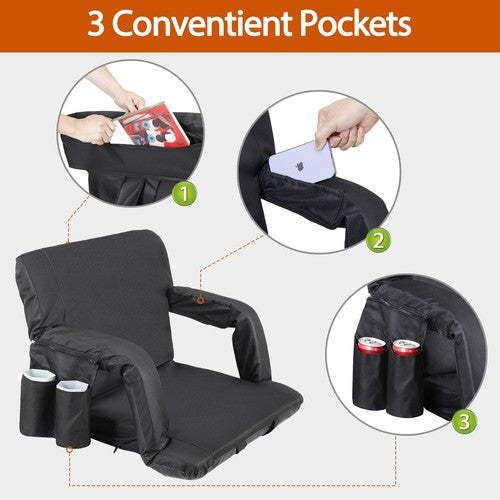 Segawe Stadium Seat for Bleachers w/Back Support 2 Pack Reclining Camping Stadium Chair