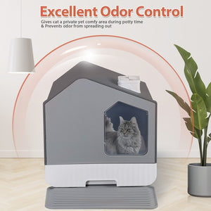 Segawe Extra Large Enclosed Cat Litter Box with Mat and Litter Scoop Anti-Splashing XL