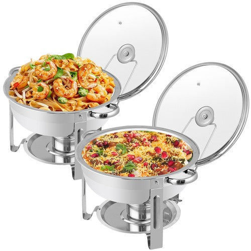 Segawe 2 PCS 5 Qt Stainless Steel Round Chafing Dishes Buffet Warmer Set with Lid