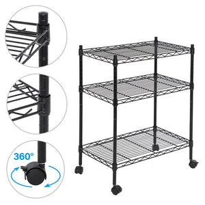Segawe 3 Tier Unit Shelving Metal Wire Rack Organizer Adjustable Shelve with 4 Wheels