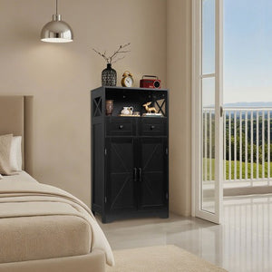 Segawe Farmhouse Storage Cabinet Bathroom Floor Cabinet Kitchen Pantry w/ Drawers Black