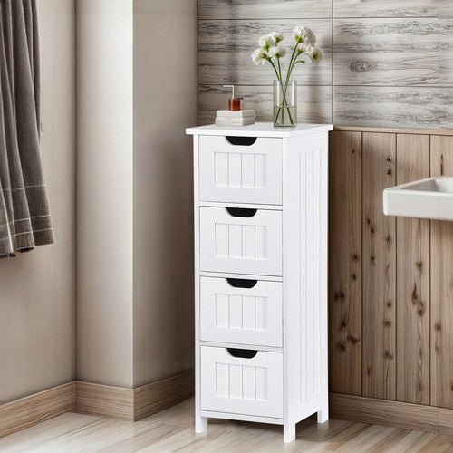 Segawe Bathroom Floor Cabinet with 4 Drawers Sturdy Storage Organizer Cabinet White