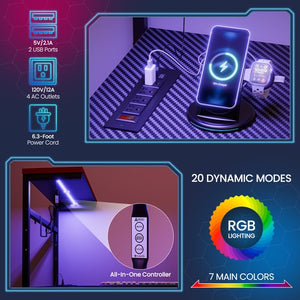 Segawe Gaming Desk with Power Outlet & LED Light 44 Inch Computer Office Desk with Hook