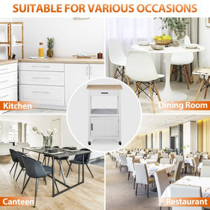 Segawe Rolling Kitchen Island Cart on Swivel Wheels Kitchen Storage Cabinet w/ 3 Hooks