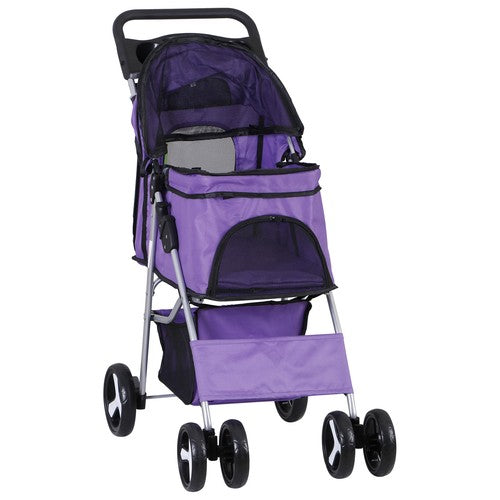 Segawe Pet Stroller 4 Wheels Dog Cat Stroller Foldable Pet Stroller w/Cup Holder Purple