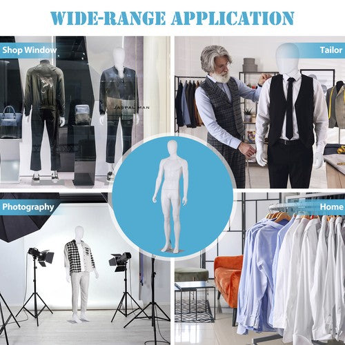 Segawe Male Mannequin Dress Form 73" Adjustable Stand w/Base White Mannequin Full Body