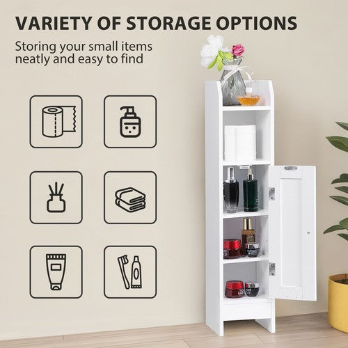 Segawe Narrow Bathroom Storage Corner Floor Toilet Cabinet w/ Door & Adjustable Shelves