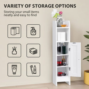Segawe Narrow Bathroom Storage Corner Floor Toilet Cabinet w/ Door & Adjustable Shelves
