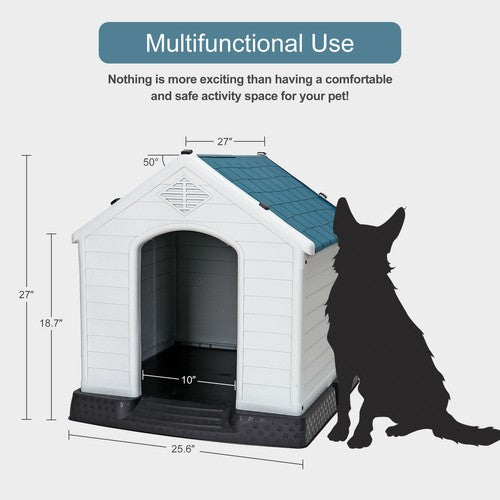 Segawe Dog House Indoor Outdoor Plastic Durable Dog House Insulated Puppy Shelter Blue