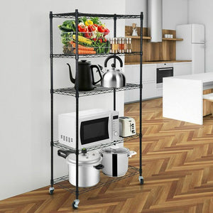 Segawe 5-Tier Shelves Wire Unit Rack Large Space Storage Rolling with 4 Wheel Casters