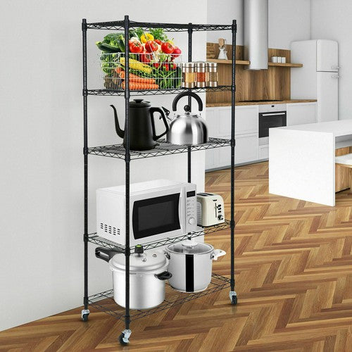 Segawe 5-Tier Shelves Wire Unit Rack Large Space Storage Rolling with 4 Wheel Casters