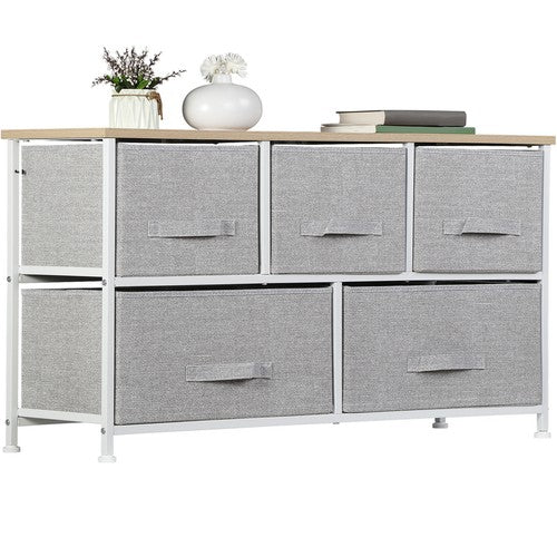 Segawe White 5 Drawer Fabric Dresser Storage Tower Closet Organizer Unit for Bedroom