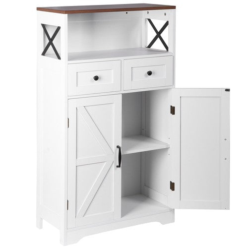 Segawe White Floor Cabinet Farmhouse Storage Cabinet with Doors and Drawer Freestanding
