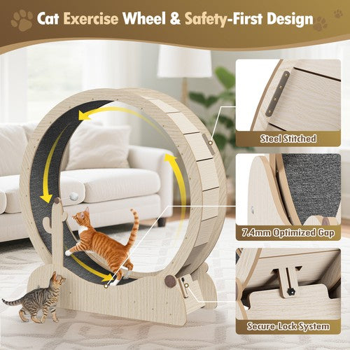 Segawe 43" Natural Wood Cat Wheel Exerciser for Indoor Cats Safety Cat Treadmill Large