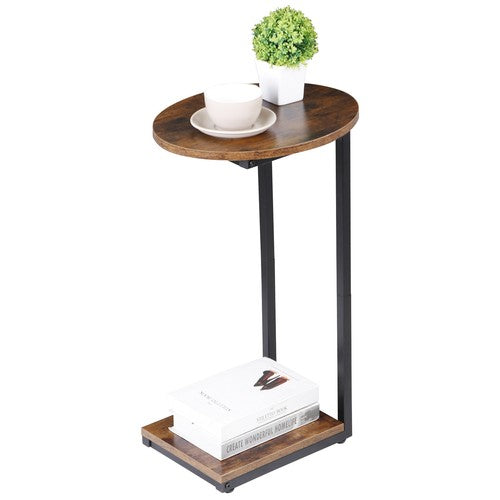 Segawe Side Table Small End Table C Shaped Coffee Sofa Table w/ Metal Frame for Bedroom