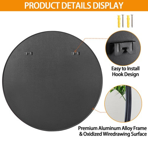 Segawe 36 Inch Round Mirror Black Wall Mounted Bathroom Mirror W/Metal Frame Decoration