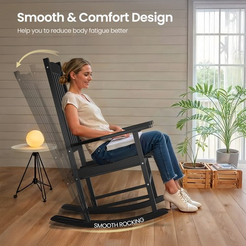 Segawe Outdoor Rocking Chair High Back Porch Rocker Chair for Lawn Garden Indoor Black