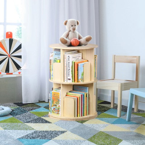 Segawe Rotating Bookshelf Small 2-Tier Corner Freestanding Bookcase for Kids and Adults