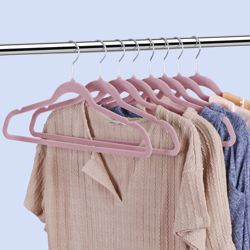 Segawe 100PCS Velvet Hangers Non-Slip Flocked Clothes Hangers w/ 360¡ã Swivel Hook Pink