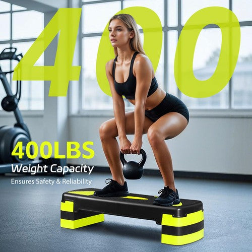 Segawe  31'' Fitness Aerobic Step Adjust 4"- 6 - 8" Exercise Stepper With Risers Yellow