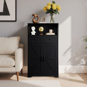 Segawe Farmhouse Storage Cabinet Bathroom Floor Cabinet Kitchen Pantry w/ Drawers Black