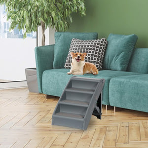 Segawe Dog Stairs Foldable 4 Steps Pet Dog Step for High Bed Indoor Outdoor Dark Grey
